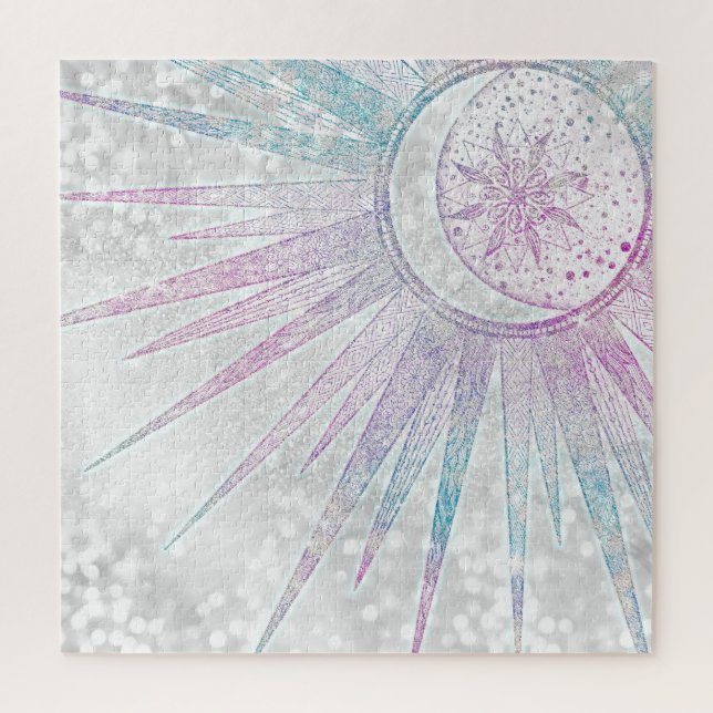Elegantes Sonnenmond Mandala Silver Design Puzzle (Vertikal)