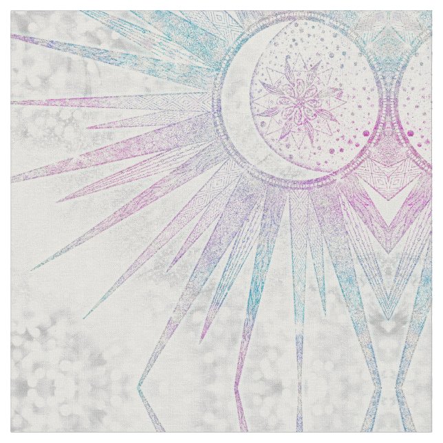 Elegantes Sonnenmond Mandala Silver Design Stoff (Nahaufnahme)