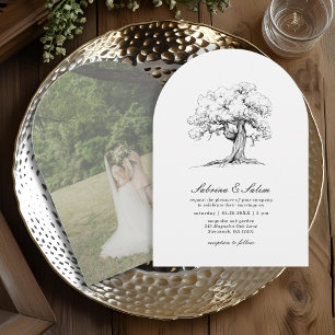 Elegantes Southern Oak Garden Foto Hochzeit Einladung