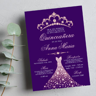 Elegantes Spanisch Quinceañera Mis Quince Lila Einladung