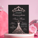 Elegantes Spanisch Quinceañera Mis Quince Pink Einladung<br><div class="desc">Moderne und dennoch elegante Einladungen in Quinceañera Mis Quince Anos. Glitzer Diamant Tiara / Krone und Kleid / Kleid / Kleid. Hellrot,  rosa und schwarz. Einfache Bearbeitung von Vorlagenkarten. Perfekt für die 15. Geburtstagsfeier.</div>