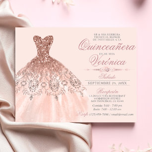 Elegantes Spanisch Quinceañera Mis Quince Pink Ros Einladung