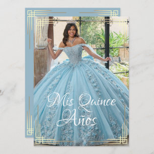 Elegantes spanisches Quinceañera Mis Quince Blue G Einladung