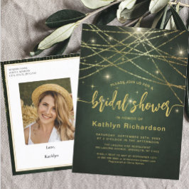 Elegantes Sparkling Gold String Lights Brautparty Einladungspostkarte