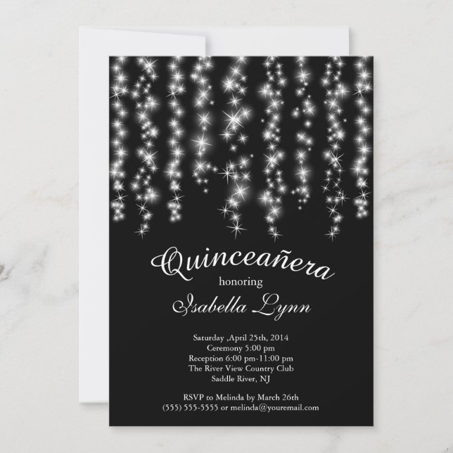 Elegantes Sparkling Lights Quinceñera Party Einladung (Vorderseite)