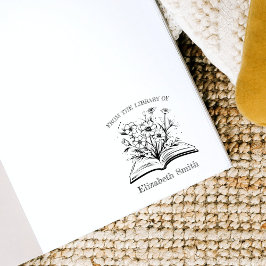 Elegantes, spielerisches Buch, das aus der Bibliot Gummistempel