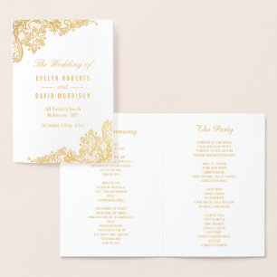 Elegantes Spitzen-Blumen-Hochzeitsprogramm mit ech Folienkarte