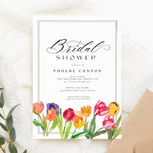 Elegantes Spring Tulip Calligraphy Brautparty Einladung