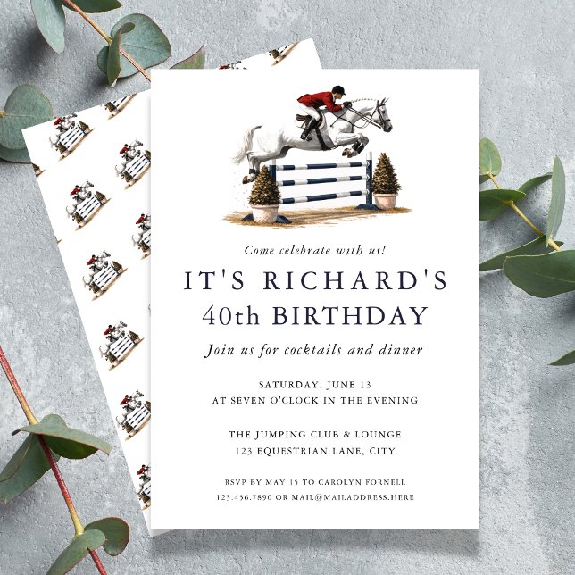 Elegantes Springturnier-Geburtstagsfeier Einladung (Elegant Equestrian Jumping Birthday Invitation)