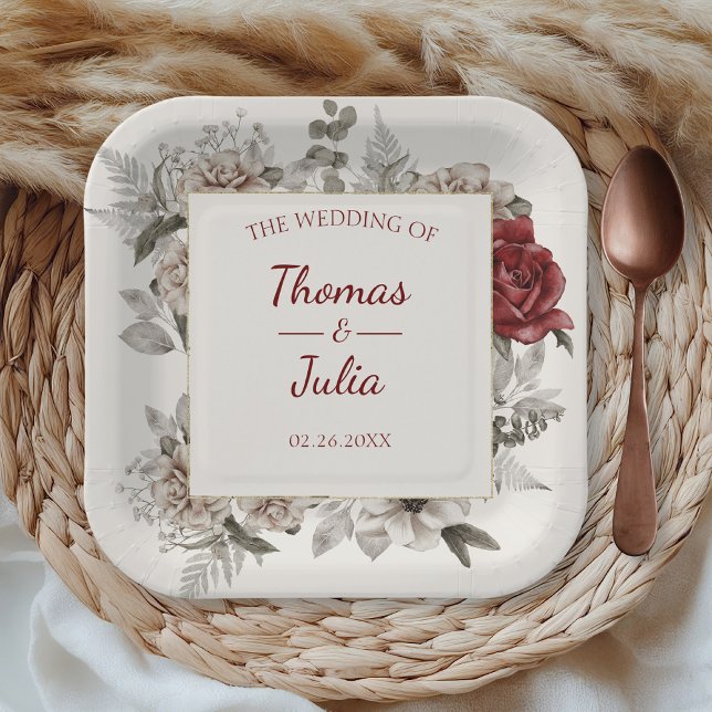 Elegantes Square Party mit Aquarellfarben-Blume Pappteller (Elegant Square Party with Watercolor Flowers Paper Plates)