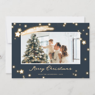 Elegantes Starry Blue Foto Frohe Weihnachtskarte Feiertagskarte