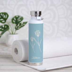 Elegantes Staubblau Einfache Blume Trinkflasche