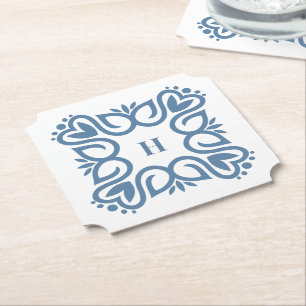 Elegantes Staubblau-Monogramm-Skript Untersetzer