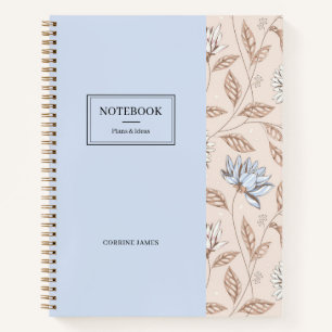 Elegantes Staubblau-Rosé-Blumenmuster Notizbuch