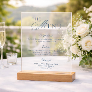 Elegantes staubblaues Acryl-Hochzeitsmenü-Schild Acrylschild