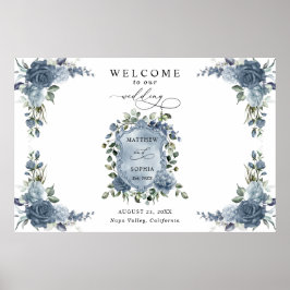 Elegantes staubblaues florales Hochzeitswappen Poster