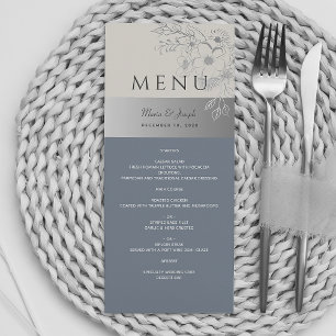Elegantes Staubblaues Hochzeitsmenü Menükarte
