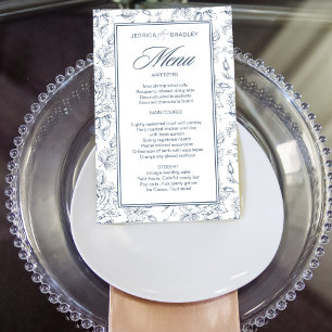 Elegantes, staubblaues Hochzeitsmenü Vintager Rose