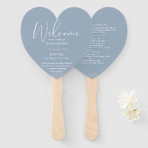 Elegantes Staubblaues Hochzeitsprogramm Herz Fächer