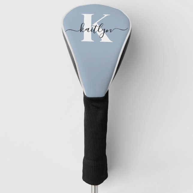 Elegantes staubblaues Skript-Monogramm Golf Headcover (Vorderseite)