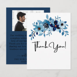 Elegantes staubblaues Wasserfarben-Blumenbouquet Dankeskarte