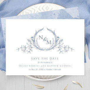 Elegantes staubblaues Wasserzeichen-Monogramm Save The Date