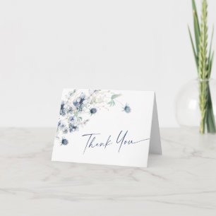 Elegantes staubblaues Winterlaub Boho-Aquarell Dankeskarte