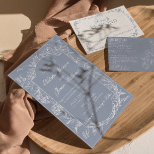 Elegantes staubiges Blau Florales Boho Botanisches Einladung