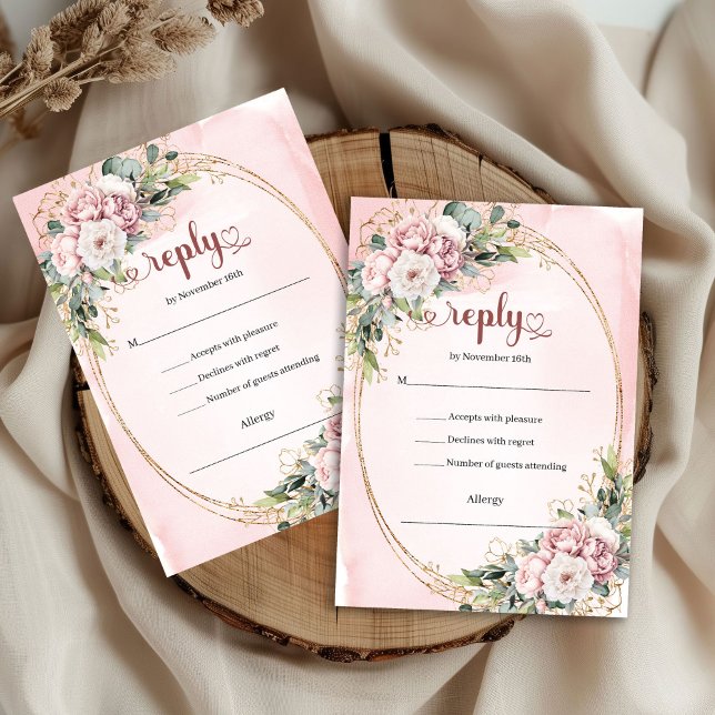 Elegantes Staubrosa-Eukalyptus-Hochzeits-RSVP RSVP Karte (Elegant Dusty Pink Eucalyptus Wedding RSVP)