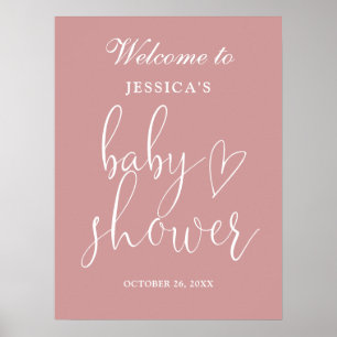 Elegantes staubrosa rosa Babyshower-Willkommenssch Poster