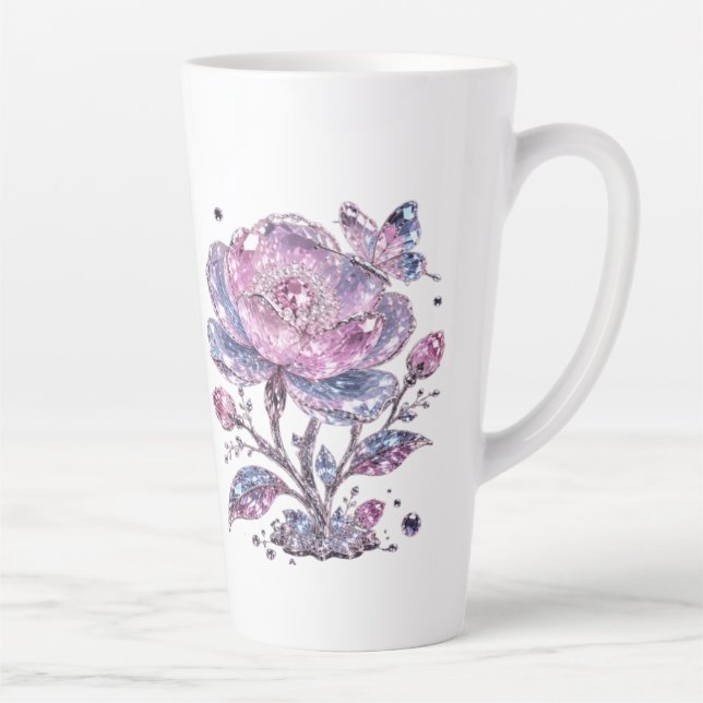 Elegantes Staubrose Botanisches Musterdesign Milchtasse (Rechts)
