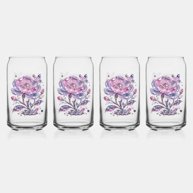 Elegantes Staubrosen-Blumenmuster-Design Dosenglas (Vorderseite)