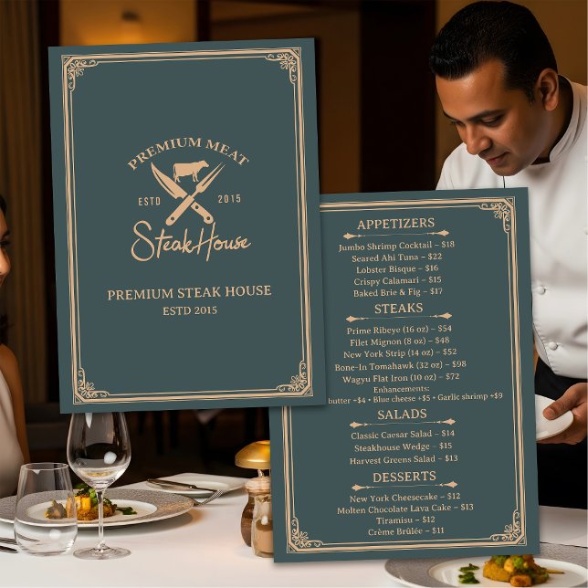 Elegantes Steakhouse-Abendessen Menükarte (Von Creator hochgeladen)
