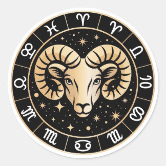Elegantes Steinbock-Sternbild Gold Schwarz Runder Aufkleber