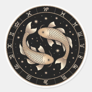 Elegantes Sternbild Fische Gold Schwarz Runder Aufkleber