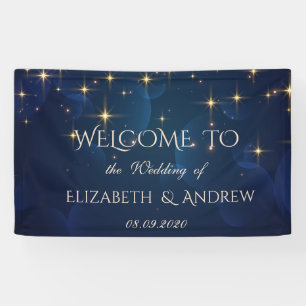 Elegantes Sterne-Bokeh-Hochzeitsbanner in Navyblau Banner