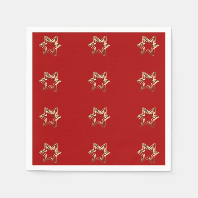 Elegantes Sternmuster Modernes Rot und Gold Serviette (Vorderseite)