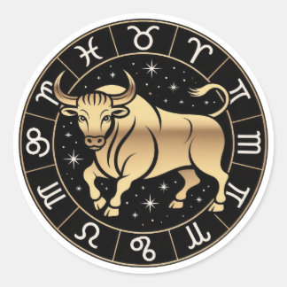 Elegantes Stier-Zodialkonstellation Gold Schwarz Runder Aufkleber