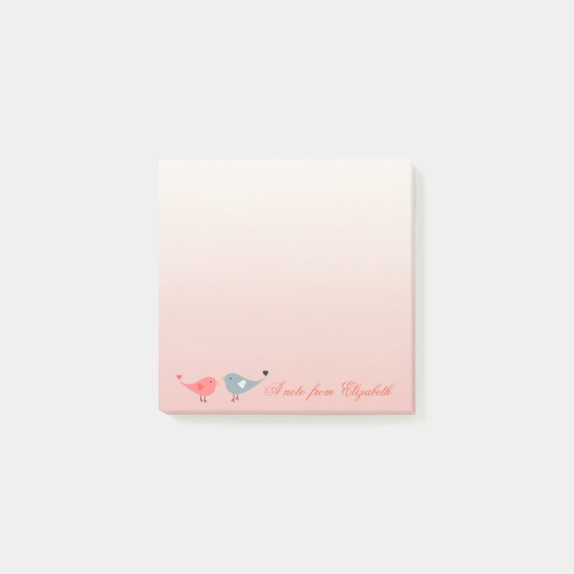 Elegantes, stilvolles Girly , Vögel in Liebe Post-it Klebezettel (Vorderseite)