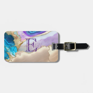 Elegantes stilvolles Gold-Violett-Blau-Marmor-Mono Gepäckanhänger