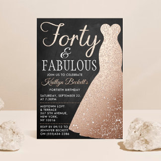 Elegantes stilvolles Kleid | 40 & Fabulous Birthda Folieneinladung