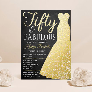 Elegantes stilvolles Kleid | 50 & Fabulous Geburts Folieneinladung