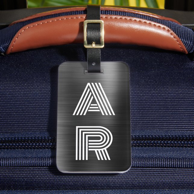 Elegantes, stilvolles Monogram, erstes Black Metal Gepäckanhänger (Vorderseite Insitu 2)