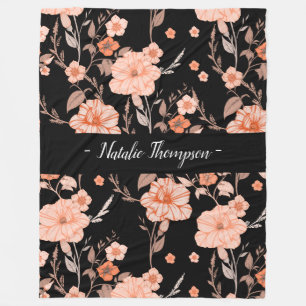 Elegantes, stilvolles Monogramm l Schwarzes Blumen Fleecedecke