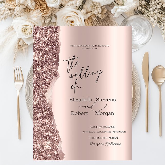 Elegantes stilvolles Roségold-Glitter-Script  Einladung (Von Creator hochgeladen)