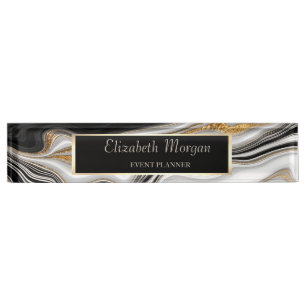 Elegantes stilvolles Schwarz-Weiß-Marmor Namensplakette