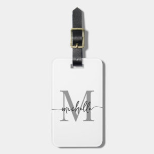Elegantes stilvolles weiß-graues Monogramm Initial Gepäckanhänger