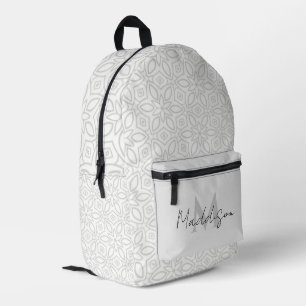 Elegantes, stilvolles weißes Mandala mit Namen Bedruckter Rucksack