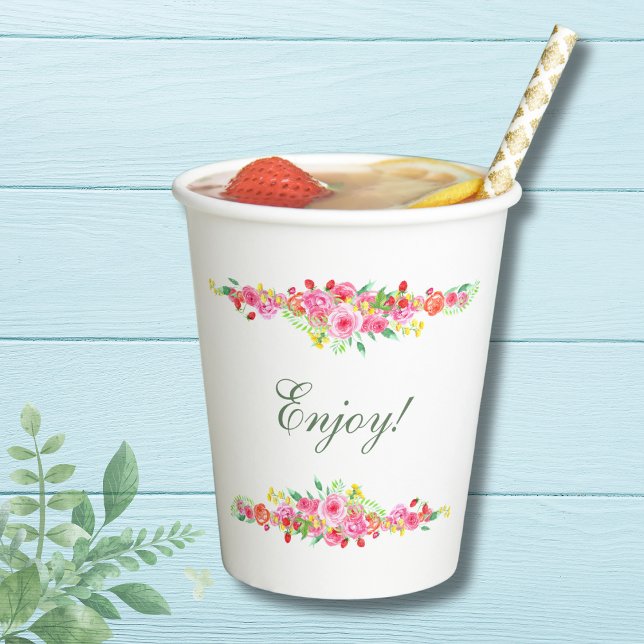 Elegantes Strawberry Pink Peony Brautparty Pappbecher (Von Creator hochgeladen)