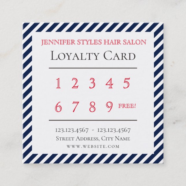 Elegantes Streifenmuster-Loyalitätsblau Treuekarte (Vorderseite)